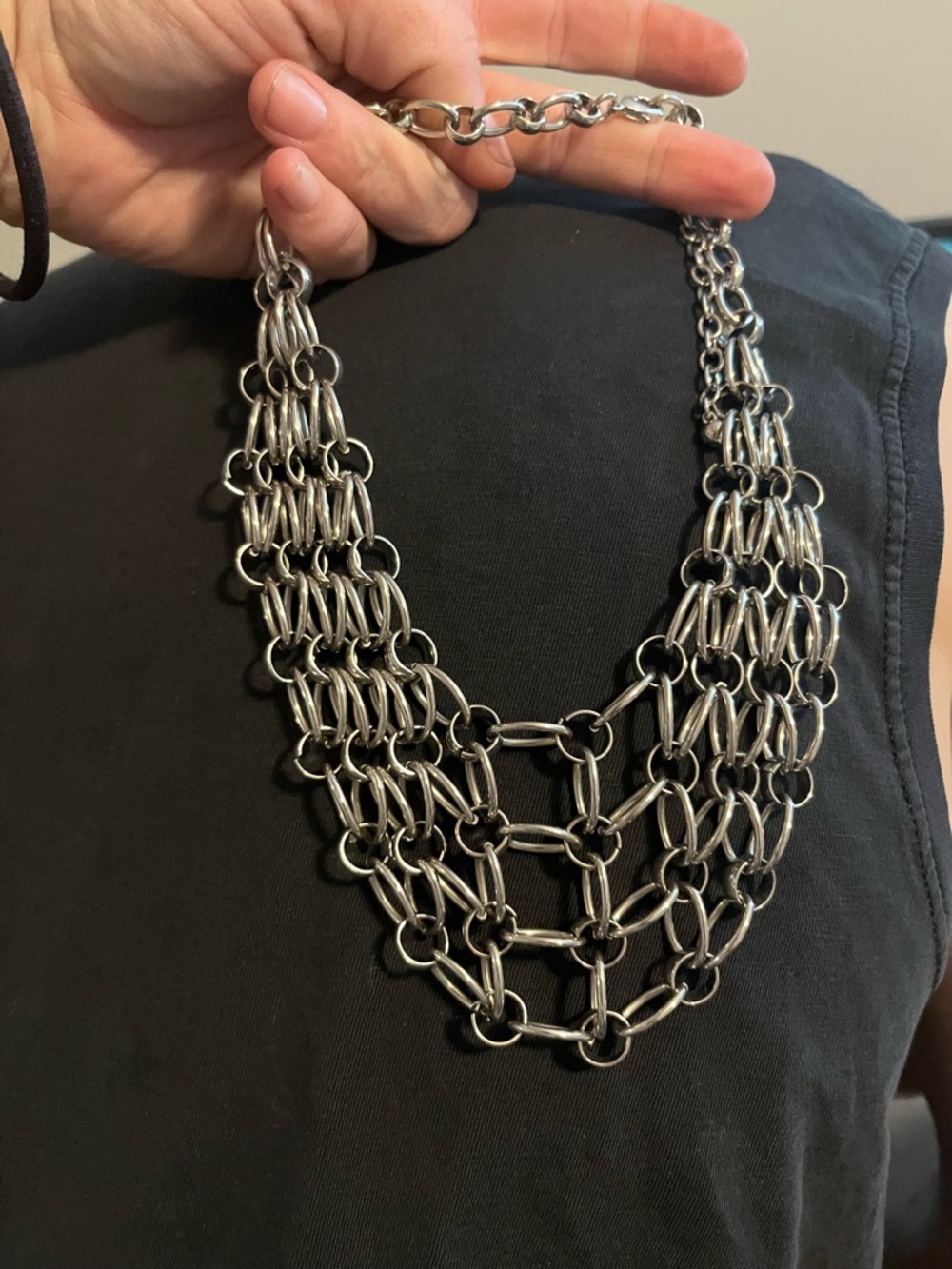 Multi-Strand Silver Chain-Link Statement Necklace - Picture 2 of 2